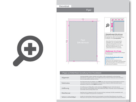 Product Bild multiloft-flyer_din_a8_hoch_(5_2_cm_x_7_4_cm)_beidseitig_folienkaschiert_matt_mit_einseitig_partieller_uv-lackierung__4_4_farbig_(beidseitiger_druck)